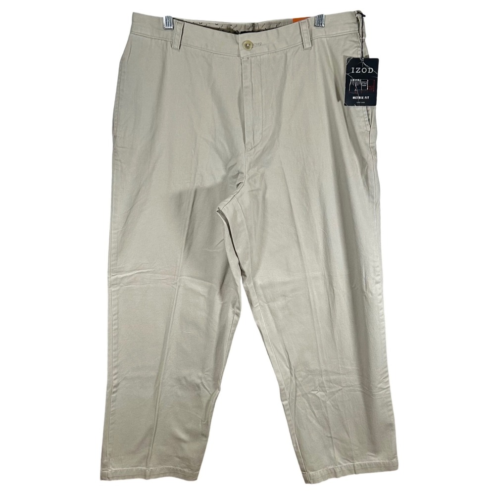 IZOD Mens O-9 Chino Pants 38x32 Metrix Fit Khaki Tan Weathered Premium Twill NEW